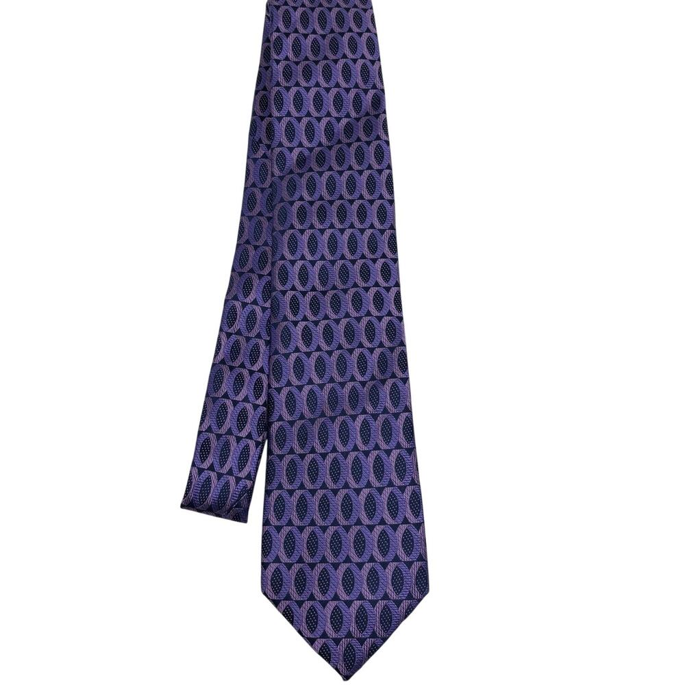 Ted Baker 100% Silk Hand Tailored Tie Geo Embossed Formal Suit Purple Classic